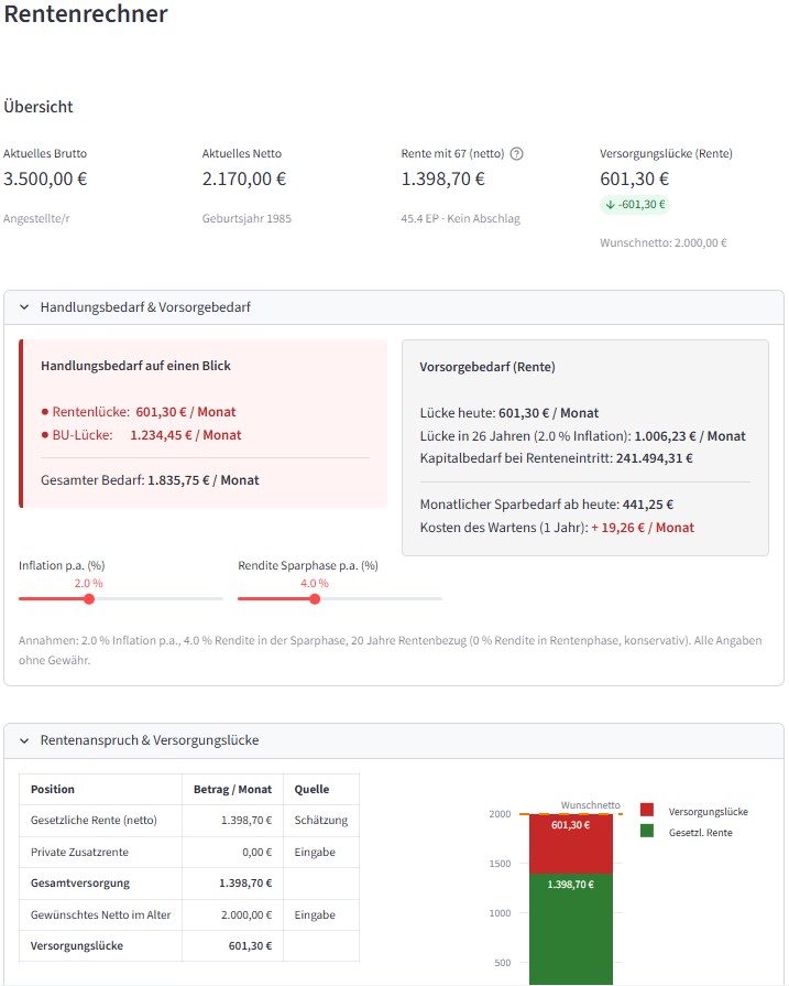 Rentenrechner Vorschau